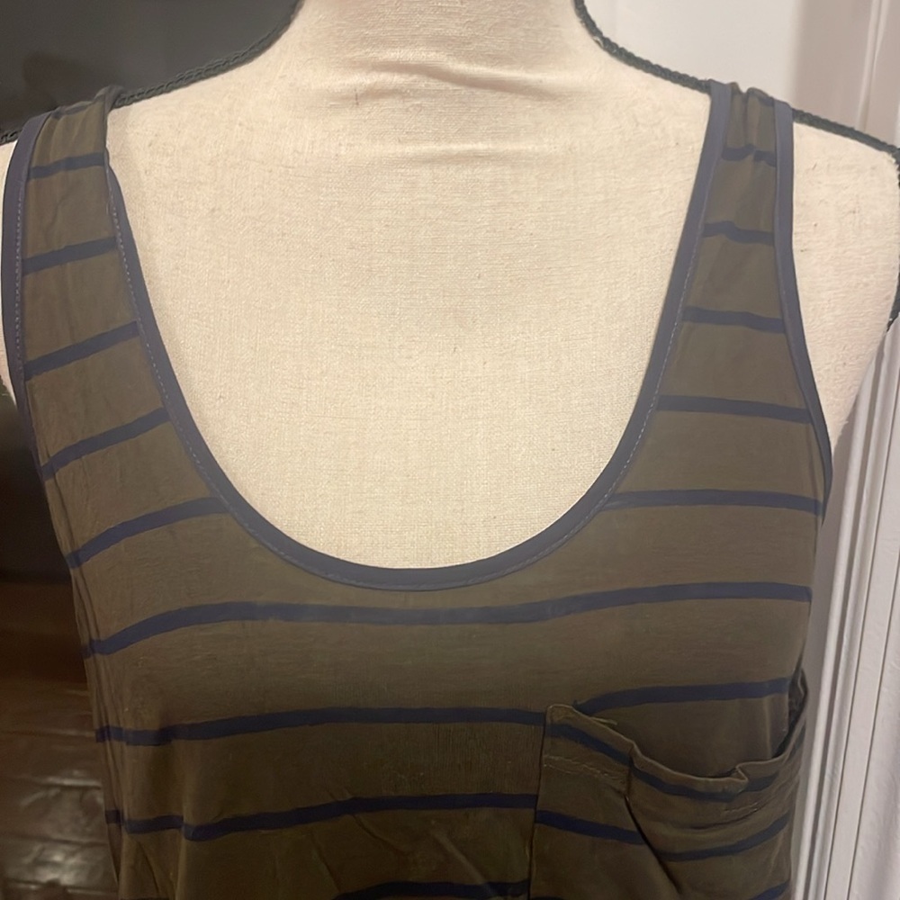 EUC Eight Sixty Olive Green and Navy Blue Striped Tank Top Size small - Picture 2 of 7